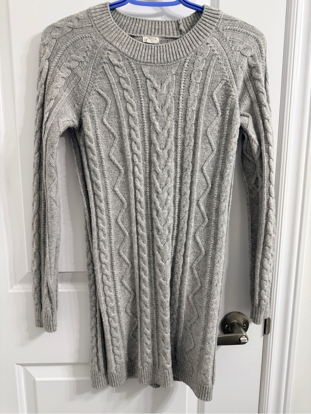 Garage Light Gray Cable Knit Crewneck Sweater Dress
